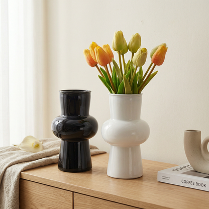 Duo vases verre noir et blanc design lanterne