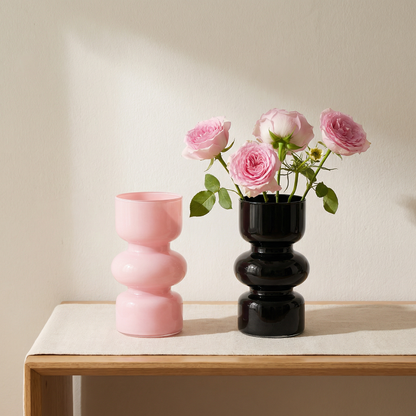 Duo vases verre rose et noir style nordique intemporel