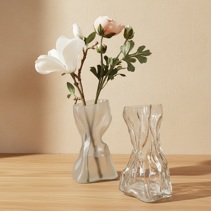 Duo vases verre sculptural design contemporain