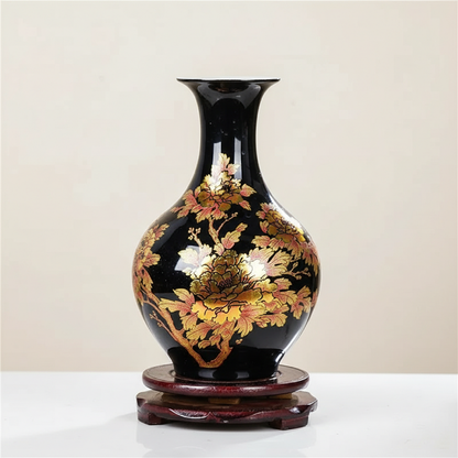 Vases en céramique décorée – Motifs floraux dorés d’inspiration asiatique L'UNIVERS DU VASE