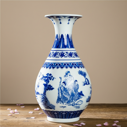 Vases en céramique bleu et blanc – Motifs villageois chinois traditionnels L'UNIVERS DU VASE