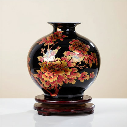 Vases en céramique décorée – Motifs floraux dorés d’inspiration asiatique L'UNIVERS DU VASE