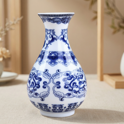 Vases en céramique blanc et bleu – Motifs asiatiques élégants L'univers-du-vase