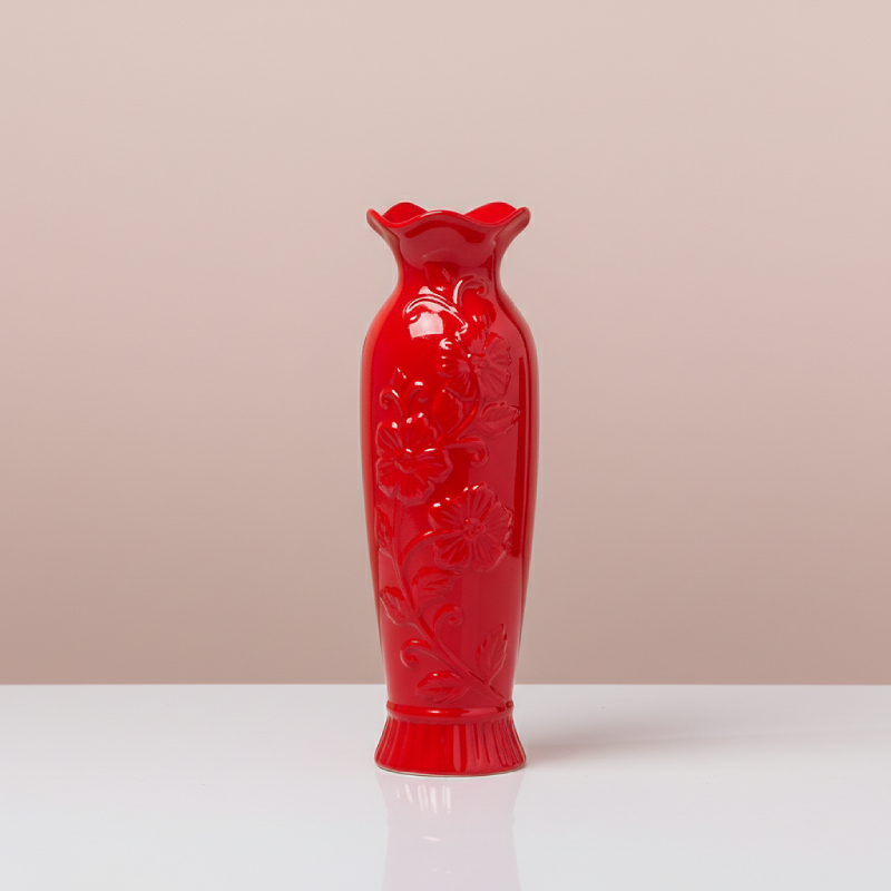 Vases en céramique rouge contemporaine – Reliefs floraux et design décoratif L'UNIVERS DU VASE