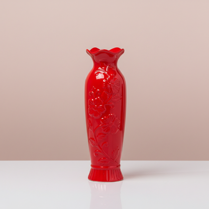 Vases en céramique rouge contemporaine – Reliefs floraux et design décoratif L'UNIVERS DU VASE