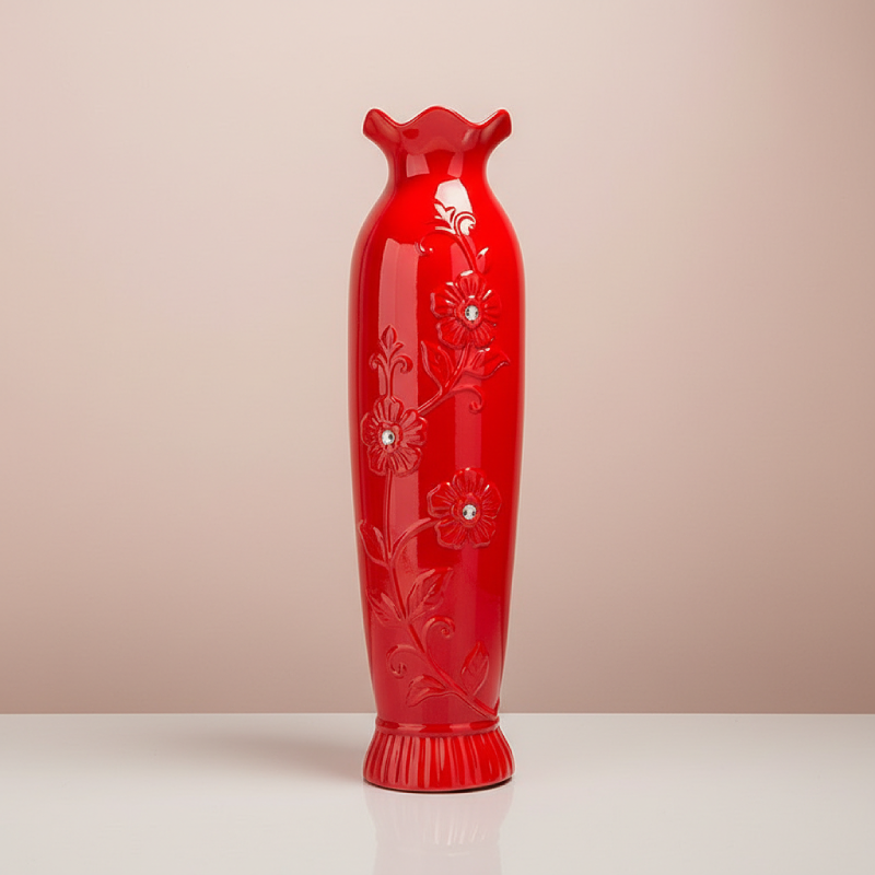 Vases en céramique rouge contemporaine – Reliefs floraux et design décoratif L'UNIVERS DU VASE