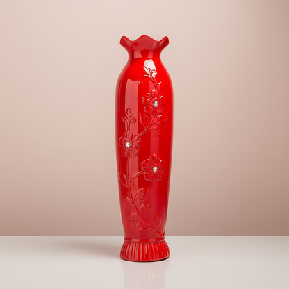 Vases en céramique rouge contemporaine – Reliefs floraux et design décoratif L'UNIVERS DU VASE