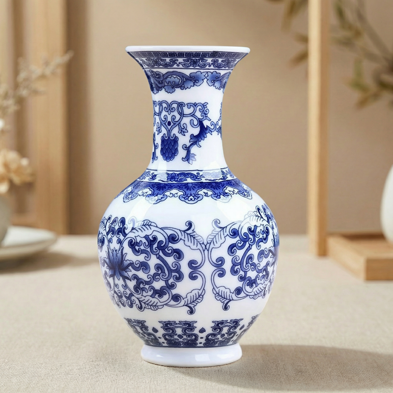 Vases en céramique blanc et bleu – Motifs asiatiques élégants L'univers-du-vase