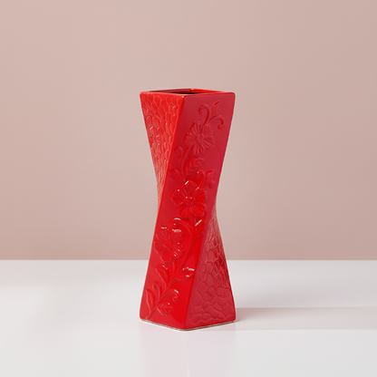 Vases en céramique rouge contemporaine – Reliefs floraux et design décoratif L'UNIVERS DU VASE
