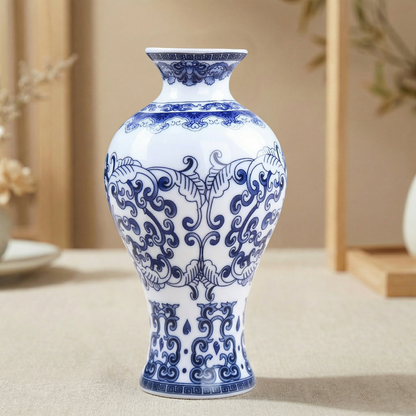 Vases en céramique blanc et bleu – Motifs asiatiques élégants L'univers-du-vase