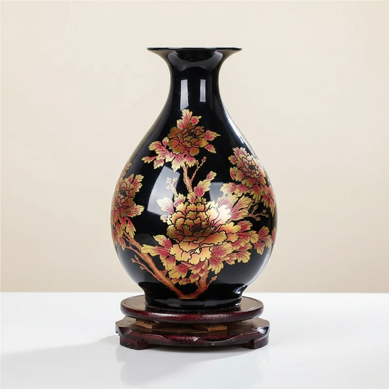 Vases en céramique décorée – Motifs floraux dorés d’inspiration asiatique L'UNIVERS DU VASE