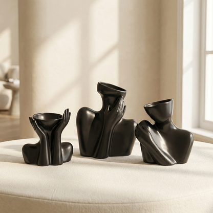 Trio vases céramique noir buste femme