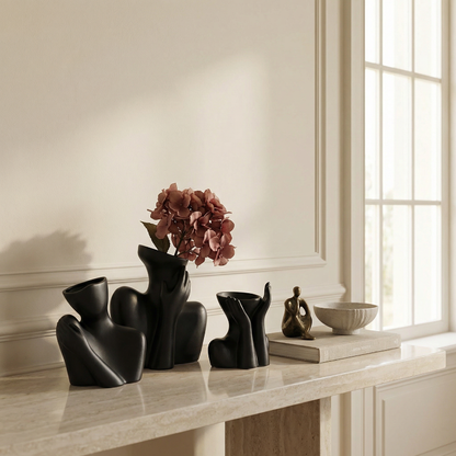 Trio vases céramique noir buste femme lifestyle