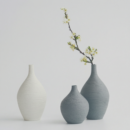 Trio vases céramique texturée design contemporain minimaliste