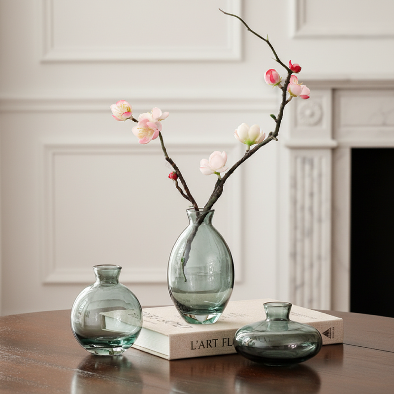 Trio vases verre design arrondi vert élegant
