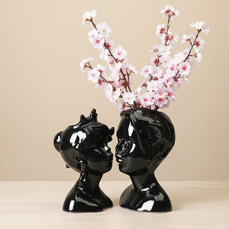 Vase Céramique visage noir couple