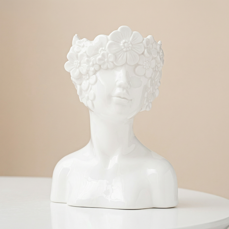 Vases buste en céramique blanche design floral – Sculpture décorative L'UNIVERS DU VASE