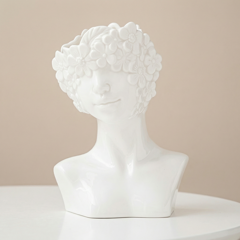 Vases buste en céramique blanche design floral – Sculpture décorative L'UNIVERS DU VASE