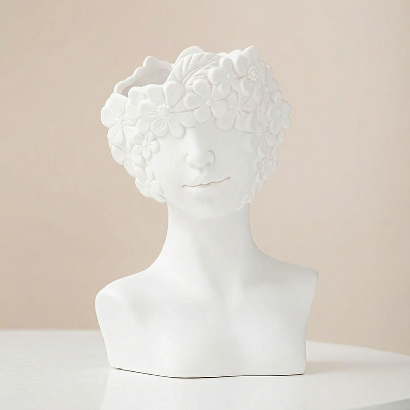 Vases buste en céramique blanche design floral – Sculpture décorative L'UNIVERS DU VASE