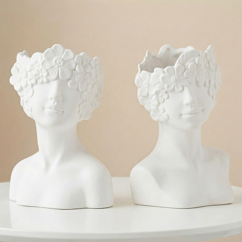Vases buste en céramique blanche design floral – Sculpture décorative L'UNIVERS DU VASE