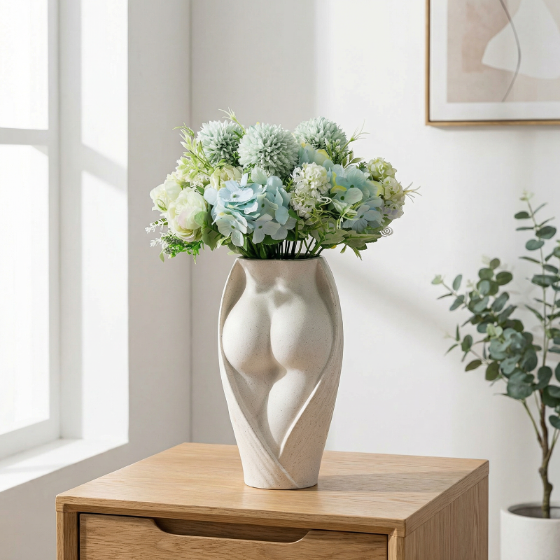 Vase céramique blanc forme fesses décoration élégante
