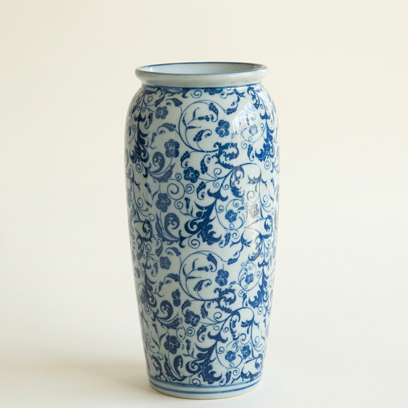 Vase céramique blanc motifs floraux bleus modèle C