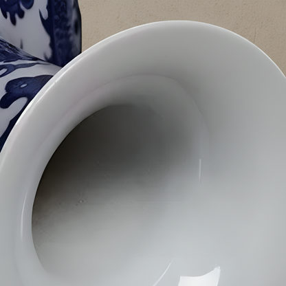 Vase céramique bleu et blanc Eight-treasure détail dessus