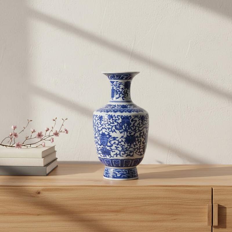 Vase céramique bleu et blanc Eight-treasure lifestyle