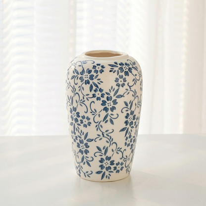 Vase en céramique bleu et blanc – Décor floral élégant et intemporel L'UNIVERS DU VASE