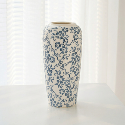 Vase en céramique bleu et blanc – Décor floral élégant et intemporel L'UNIVERS DU VASE
