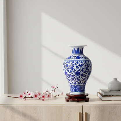 Vase céramique chinois fishtail motif lotus lifestyle