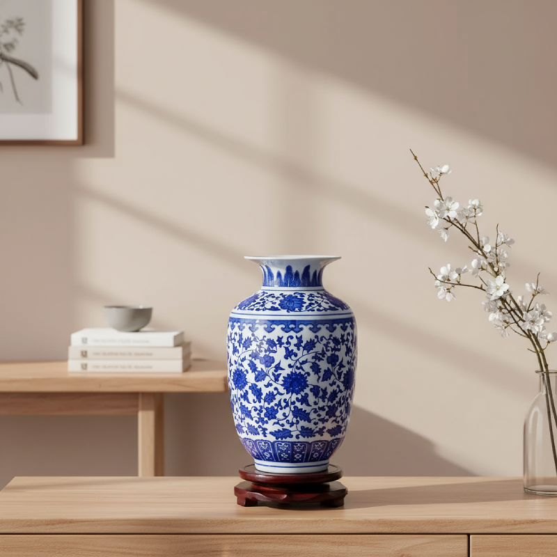 Vase céramique chinois melon motif lotus lifestyle