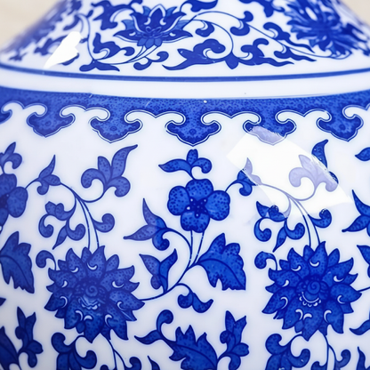Vase céramique chinois motif lotus détail motifs