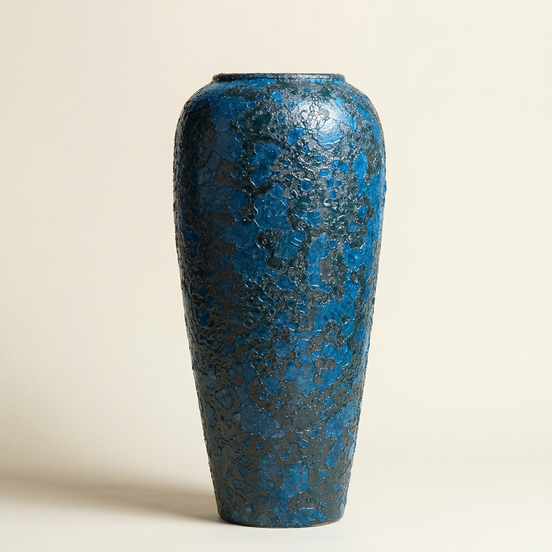 Vase céramique contemporain bleu nid abeille taille L