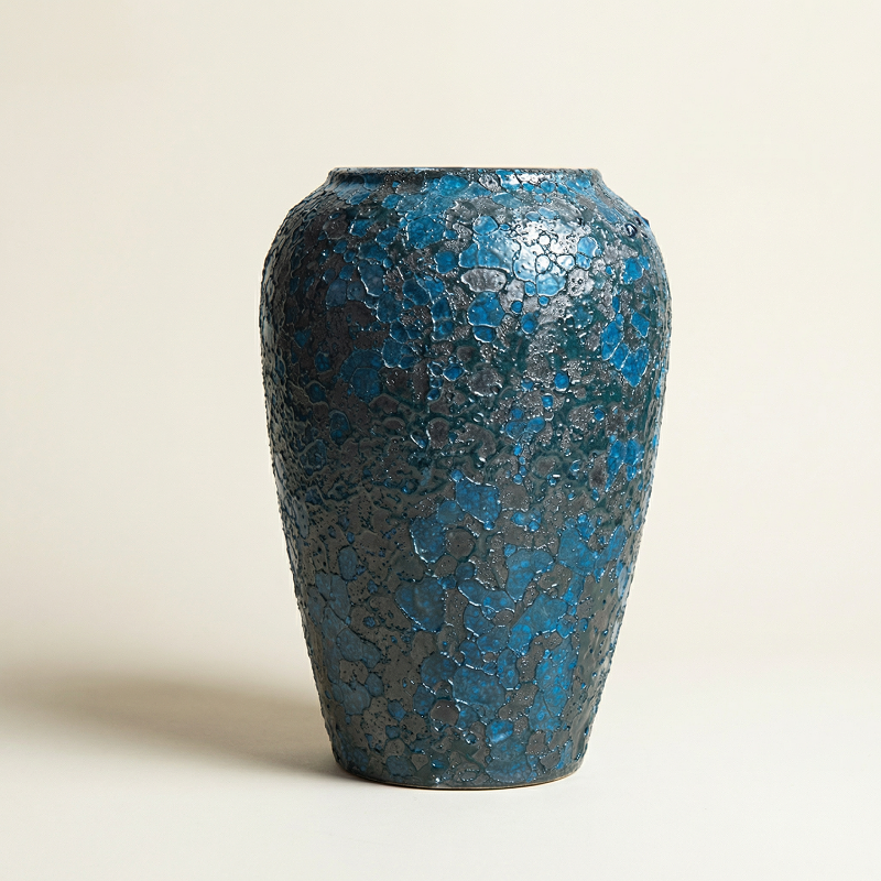 Vase céramique contemporain bleu nid abeille taille M