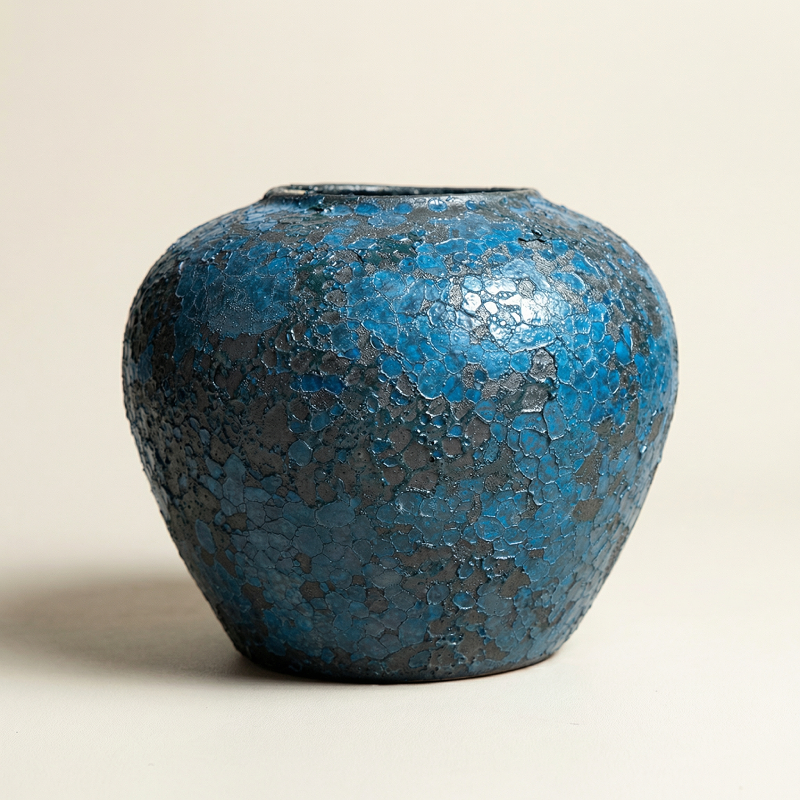 Vase céramique contemporain bleu nid abeille taille S