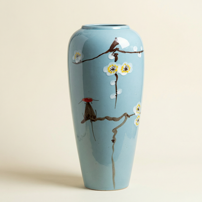 Vase céramique contemporain fleur bleu taille L