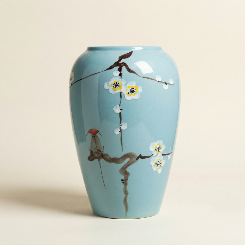 Vase céramique contemporain fleur bleu taille M