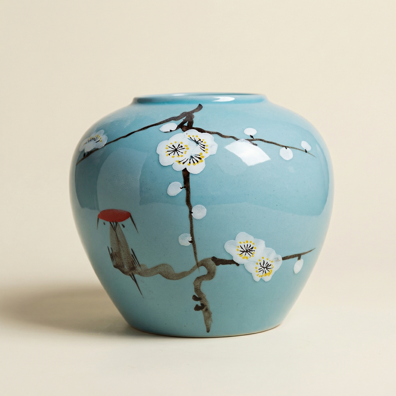 Vase céramique contemporain fleur bleu taille S