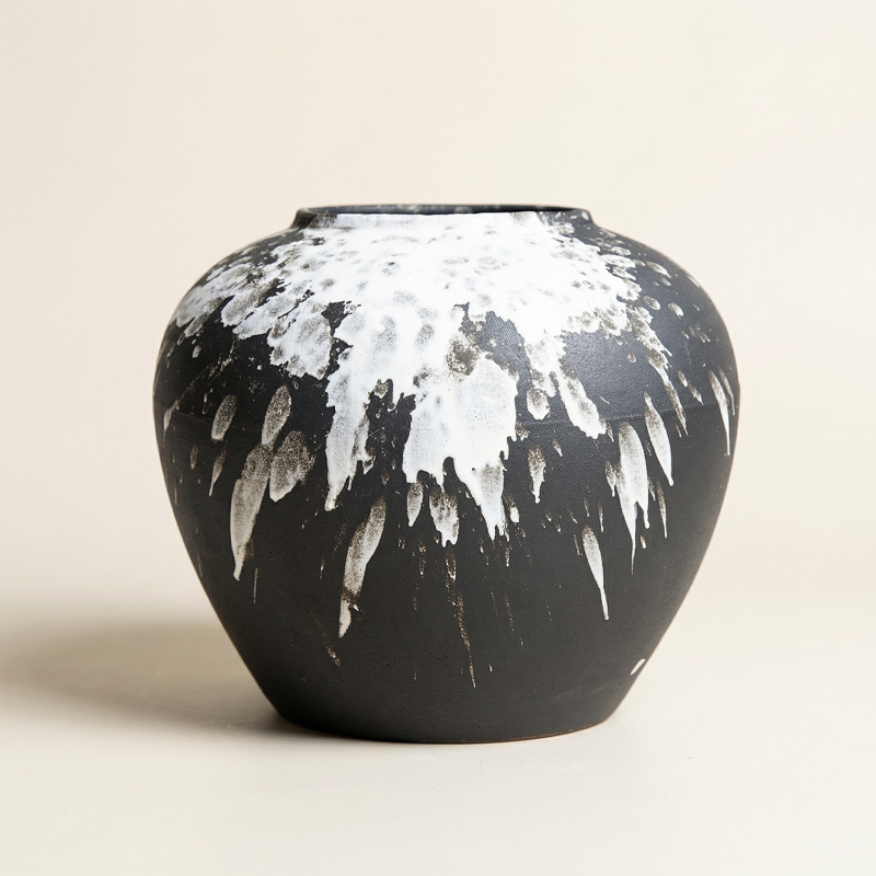 Vase céramique contemporain noir et blanc taille S