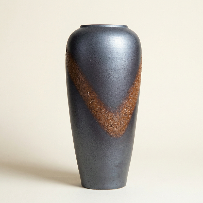 Vase céramique contemporain noir et marron taille L