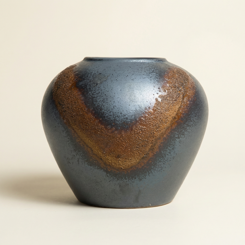Vase céramique contemporain noir et marron taille S