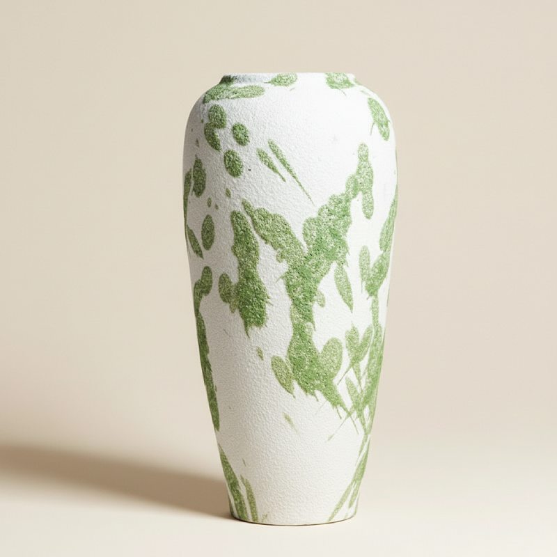 Vase céramique contemporain vert et blanc taille L