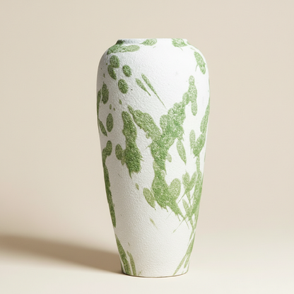 Vase céramique contemporain vert et blanc taille L