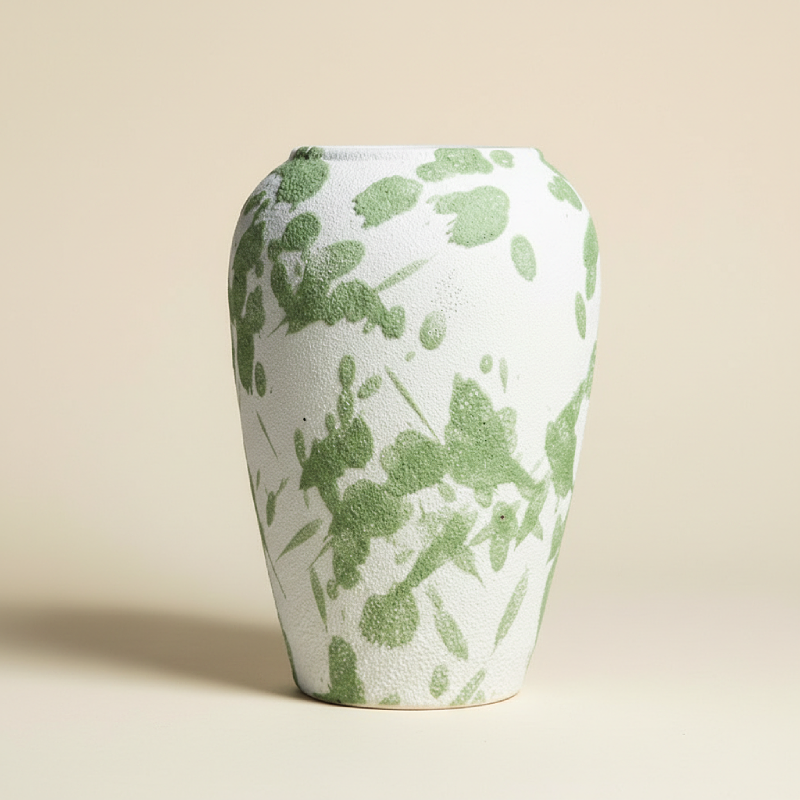 Vase céramique contemporain vert et blanc taille M