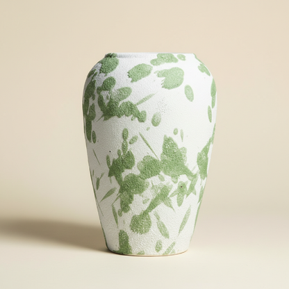 Vase céramique contemporain vert et blanc taille M