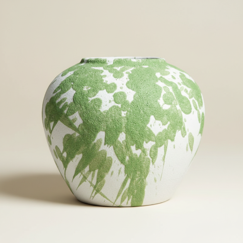 Vase céramique contemporain vert et blanc taille S