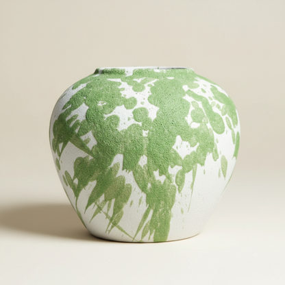 Vase céramique contemporain vert et blanc taille S