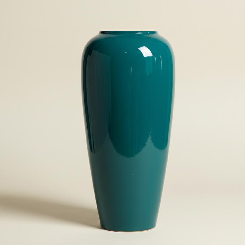 Vase céramique contemporain vert paon taille L