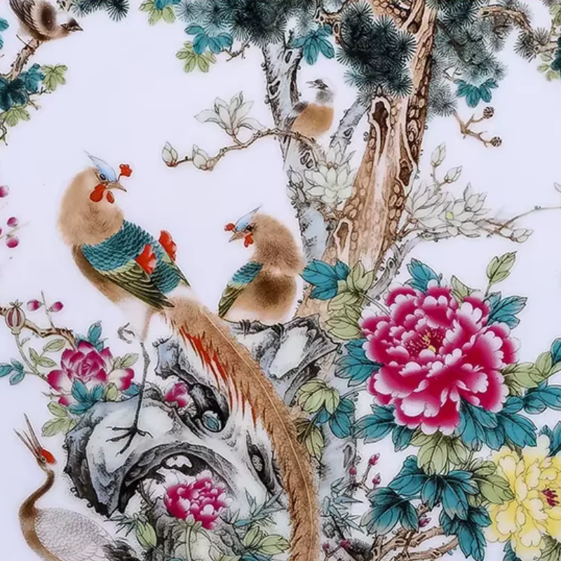 Vase ceramique decor chinois detail motif oiseaux